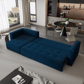 Masseno Narożnik OLVERA z funkcją spania i pojemnikiem na pościel Narozniki L, Rozkładana sofa - Niebieski, KRONOS 09