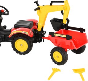 Samochód na pedały z ładowarką czołową ciągnik na pedały na 3-6 lat zabawka dzieci czerwony | Aosom.pl