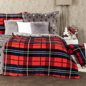 4Home Pościel mikroflanela Krata czerwony, 140 x 200 cm, 70 x 90 cm