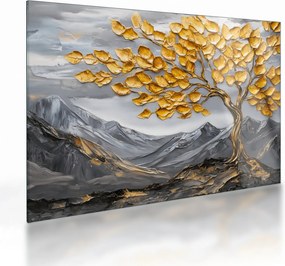 Obraz na szkle – Drzewo ze złotymi liśćmi (70x50 cm)