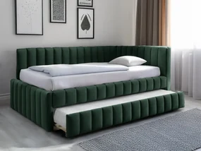Łóżko tapicerowane COMFINO VELVET z wysuwanym miejscem do spania 120x200 cm, ciemnozielone