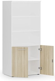 Szafa biurowa z drzwiami niskimi PRIMO WHITE, 800 x 500 x 1781 mm, biały/dąb naturalny