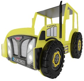 Żółte łóżko traktor dla dziecka z materacem - Vivus 90x180 cm