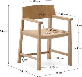 Fotel jadalniany z podłokietnikami z litego drewna dębowego w naturalnym kolorze Idun – Kave Home