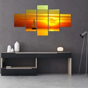 Obraz zachodu słońca z jachtem (125x70 cm)