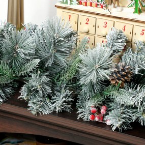 HOMCOM Girlanda świąteczna z 216 obsypanymi śniegiem gałązkami, 50 lampkami LED, Ø25x180 cm, zielona i biała | Aosom PL