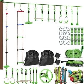 AIYAPLAY Zestaw do wspinaczki na linie dla dzieci, różnorodne akcesoria do wspinaczki i zjazdów, torba na sprzęt, Zielony