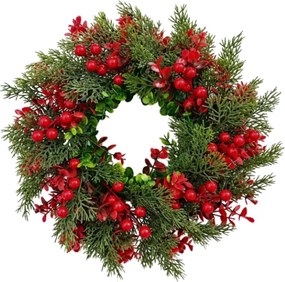 Wieniec adwentowy na drzwi RED BERRIES Ø 35 cm, zielony/czerwony
