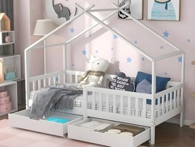 Łóżko kabinowe z 2 szufladami - 90 x 200 cm - drewno sosnowe - stelaż listwowy - białe