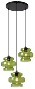 Retro Lampa Wisząca Czarna z Zielonym Szkłem 3-punktowa - Denise Retro Oswietlenie wewnetrzne