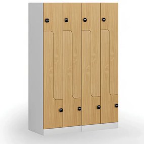 Metalowa szafka ubraniowa S1 Z, 4-drzwiowa, 1850 x 600 x 500 mm, demontaż, zamek RFID, drzwi laminowane, brzoza