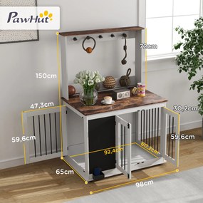 PawHut Buda dla Psów z Półką na Zabawki, Haczykami na Smycze, Tablicą, Gumką, dla Dużych Psów, Biały