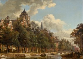 Obraz na szkle - Jan van der Heyden, View Down a Dutch Canal, reprodukcje (70x50 cm)