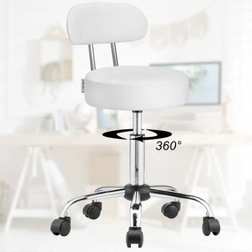 Casaria Taboretka na kółkach z oparciem ROLAND, Ø35cm, biała