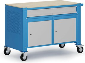 Mobilny stół warsztatowy G9, 2 szafki, 2 szuflady, 1180 x 595 x 865-1130 mm, szary/niebieski