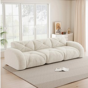 Kanapa 3-osobowa Modułowa z Chenille, Design Minimalistyczny bez Ramy, Głębokie i Wygodne Siedzenie - Biały
