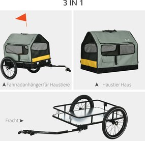 PawHut Przyczepa rowerowa dla psa Przyczepa na zwierzęta, 1 Flaga, dla psów do 10 kg, Zielony + Czarny