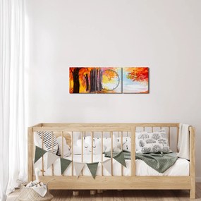 Obraz - Obraz olejny, kolorowa jesień (z zegarem) (90x30 cm)