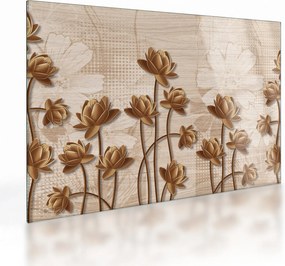 Obraz na szkle abstrakcji kwiatowej - brązowy (70x50 cm)