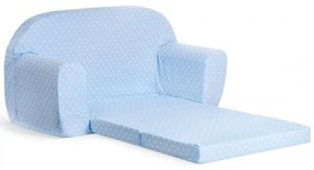 Mini sofka dla dzieci, piankowa 77x35cm rozkładana - błękitny w białe kropki