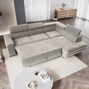 Masseno Narożnik VELISS z funkcją spania i pojemnikiem na pościel Narozniki L, Rozkładana sofa - Jasnoszary, CASTEL 80