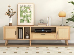 Szafka RTV, 180 cm Ława RTV z 2 drzwiami i szufladą, Do telewizorów do 80", Drewno lite, Dąb