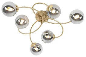 Plafon art deco złoty 6-źródeł światła z przydymionym szkłem - Athens