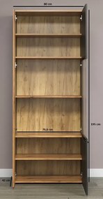 Wysoka witryna z lamelami grafit + dąb evok E0-B65