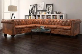 6-osobowy brązowy narożnik w stylu Chesterfield - Xavier 6Q