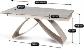 Stół Rozkładany Prostokątny LUIGI 160-240 cm Ceramiczny Szary Marmur/Kaszmir do Jadalni Nowoczesny