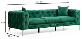 Ciemnozielona aksamitna sofa 237 cm Como – Artie