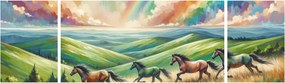 Obraz – Konie galopujące przez krajobraz (170x50 cm)