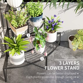 Outsunny Narożny Stojak na Rośliny, Kwietnik 3-poziomowy, Metal, Do Wnętrza i Na Zewnątrz, Stojak na Doniczki, Czarny