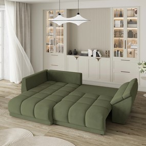 Masseno Narożnik ORENTI z funkcją spania i pojemnikiem na pościel Narozniki L, Rozkładana sofa - Zielony, MATT VELVET 38
