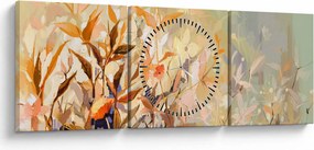 Obraz - Malowane rośliny (z zegarem) (90x30 cm)