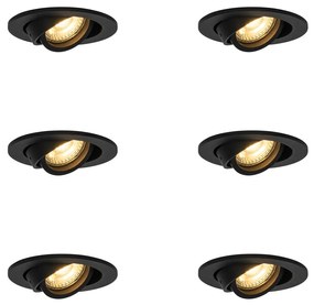 Zestaw 6 nowoczesnych reflektorów wpuszczanych, czarnych, z możliwością regulacji - Club