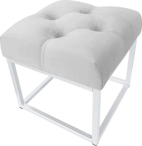 Pufa CHESTERFIELD tkanina Welur loft ławka podnóżek metal : Kolor Stelaża - Biały, Kolor tkaniny - VELVET - MG39, Typ tkaniny - Velvet