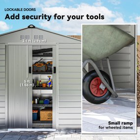 Outsunny 2,1 x 1,3 m Szopa Ogrodowa, Schowek na Narzędzia ze Stali, Zamykane Drzwi, 4 Otwory Wentylacyjne, Szary