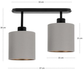 Lampa sufitowa czarna dwupunktowy spot z szarymi abażurami C-3306SC-GR