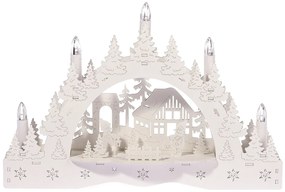 Świecznik świąteczny LED Zimowa kraina, domek i bałwan, 35 x 23 x 7,5 cm