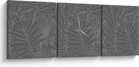 Obraz - Szare liście palmy (z zegarem) (90x30 cm)