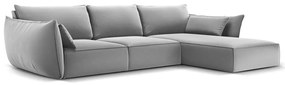 Jasnoszary aksamitny narożnik (prawostronny/z szezlongiem) Vanda – Mazzini Sofas