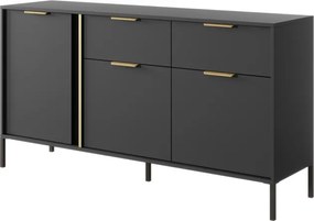 MARS komoda 153 cm 3 drzwi 2 szuflady antracyt ze złotymi elementami – nowoczesna komoda do salonu