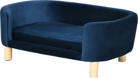 PawHut Sofa dla psa legowisko z weluru holenderskiego z oparciem, drewniane nóżki, poduszka Niebieski | Aosom PL