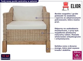 Rattanowy fotel z poduszkami na drewnianej ramie - Ingun