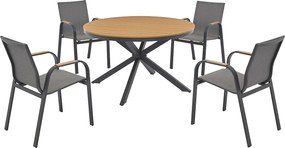 Aluminiowy komplet ogrodowy: okrągły stół D.125 cm i 4 fotele - Antracyt i jasny naturalny - ZEYVA od MYLIA