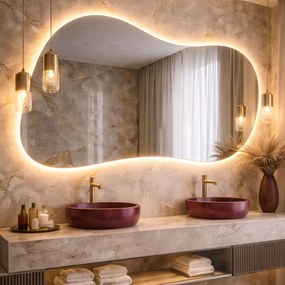 Lustro dekoracyjne o nieregularnym kształcie z podświetleniem FLOW Flex LED | Różne rozmiary | Różne kolory : Kolor tafli szkła - Srebrny, Rozmiar - 100x80