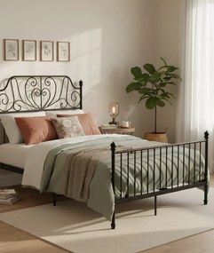 Czarne metalowe łóżko z zagłówkiem 120x200 cm T4-N93