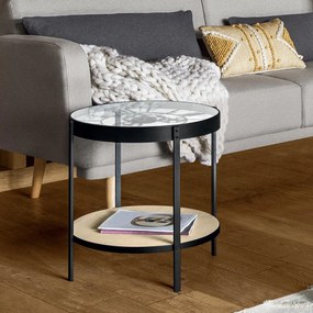 Stolik kawowy z zegarem i półką MECA, Ø 49 cm, metalowy