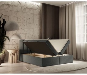 Ciemnoszare łóżko boxspring ze schowkiem 140x200 cm Novento – Maison de Rêve